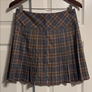 Source Unknown Plaid Pleated Mini Skirt in Gray and Brown